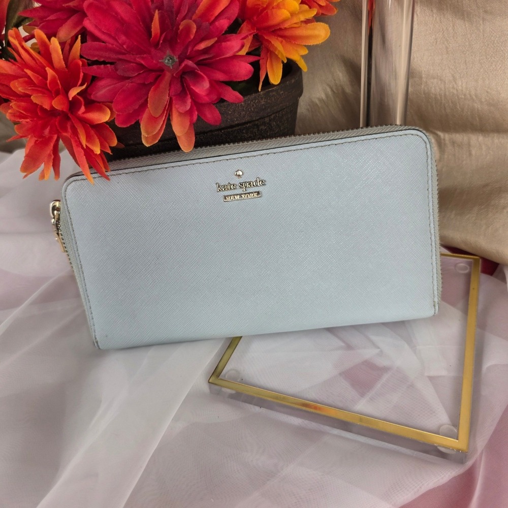 Kate Spade New York Light Blue Saffiano Leather Zip Around Continental‎ Wallet